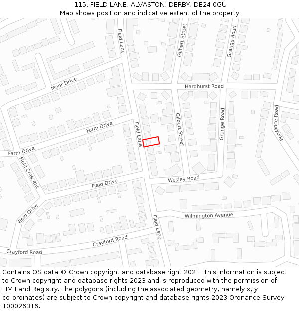115, FIELD LANE, ALVASTON, DERBY, DE24 0GU: Location map and indicative extent of plot