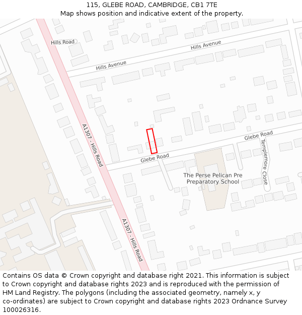 115, GLEBE ROAD, CAMBRIDGE, CB1 7TE: Location map and indicative extent of plot