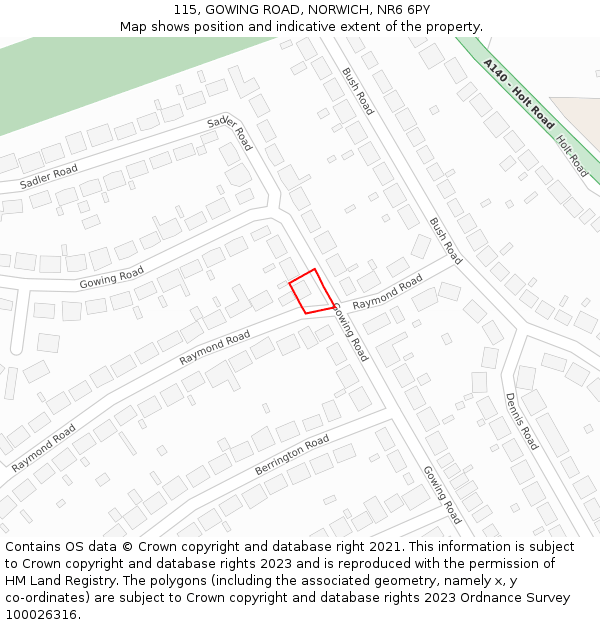 115, GOWING ROAD, NORWICH, NR6 6PY: Location map and indicative extent of plot