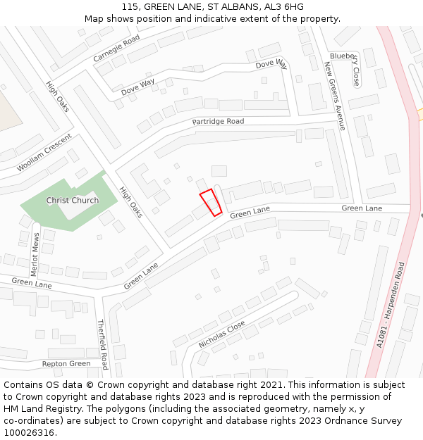 115, GREEN LANE, ST ALBANS, AL3 6HG: Location map and indicative extent of plot