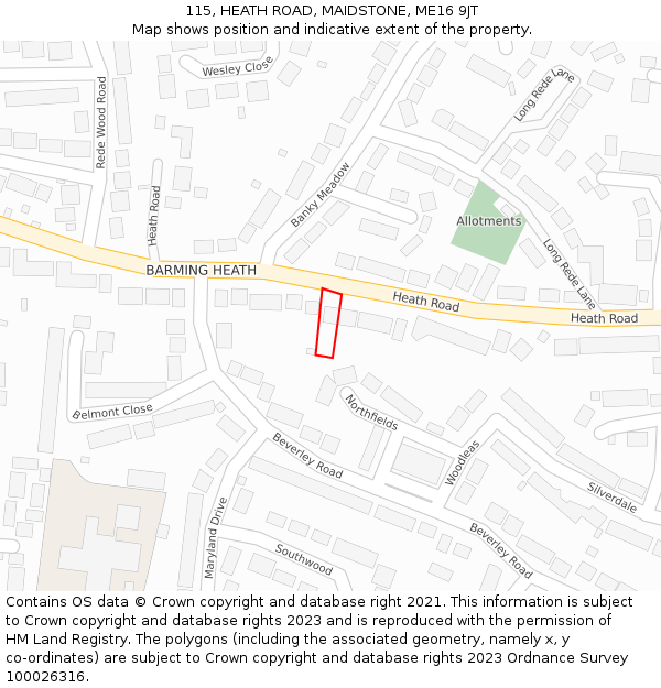 115, HEATH ROAD, MAIDSTONE, ME16 9JT: Location map and indicative extent of plot