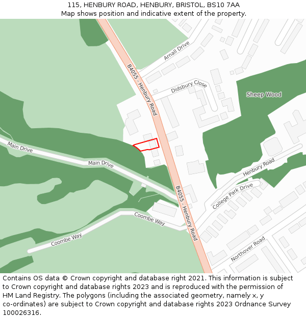 115, HENBURY ROAD, HENBURY, BRISTOL, BS10 7AA: Location map and indicative extent of plot
