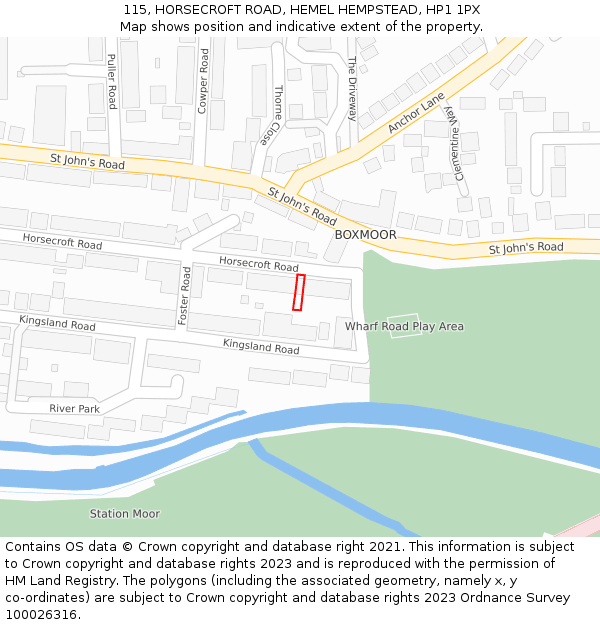 115, HORSECROFT ROAD, HEMEL HEMPSTEAD, HP1 1PX: Location map and indicative extent of plot