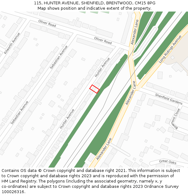 115, HUNTER AVENUE, SHENFIELD, BRENTWOOD, CM15 8PG: Location map and indicative extent of plot