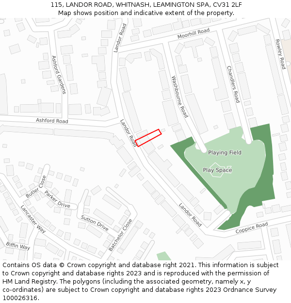 115, LANDOR ROAD, WHITNASH, LEAMINGTON SPA, CV31 2LF: Location map and indicative extent of plot