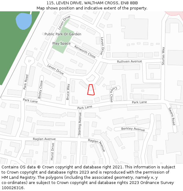 115, LEVEN DRIVE, WALTHAM CROSS, EN8 8BB: Location map and indicative extent of plot