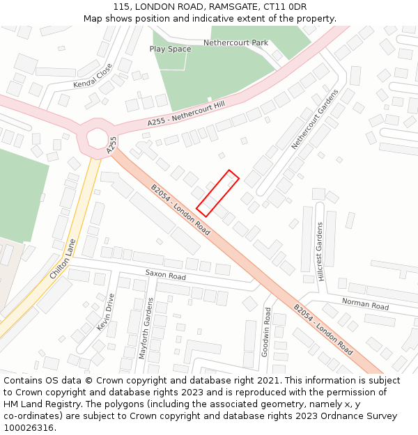 115, LONDON ROAD, RAMSGATE, CT11 0DR: Location map and indicative extent of plot