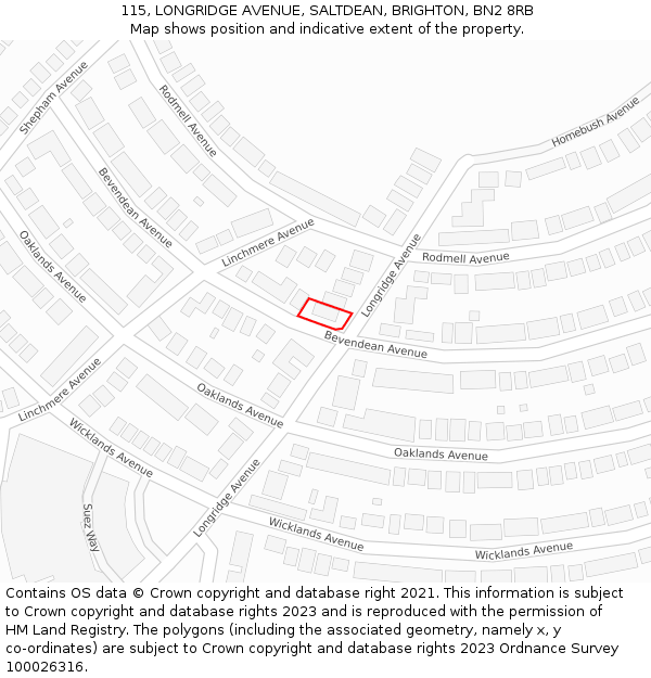 115, LONGRIDGE AVENUE, SALTDEAN, BRIGHTON, BN2 8RB: Location map and indicative extent of plot