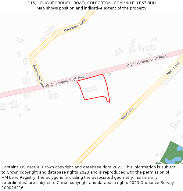 115, LOUGHBOROUGH ROAD, COLEORTON, COALVILLE, LE67 8HH: Location map and indicative extent of plot