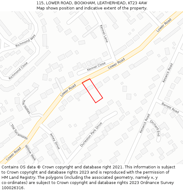 115, LOWER ROAD, BOOKHAM, LEATHERHEAD, KT23 4AW: Location map and indicative extent of plot