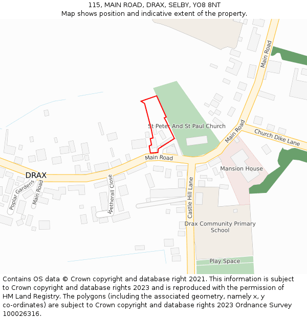 115, MAIN ROAD, DRAX, SELBY, YO8 8NT: Location map and indicative extent of plot