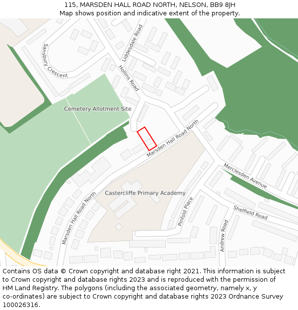 115, MARSDEN HALL ROAD NORTH, NELSON, BB9 8JH: Location map and indicative extent of plot