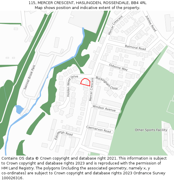 115, MERCER CRESCENT, HASLINGDEN, ROSSENDALE, BB4 4RL: Location map and indicative extent of plot