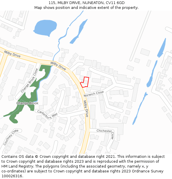 115, MILBY DRIVE, NUNEATON, CV11 6GD: Location map and indicative extent of plot