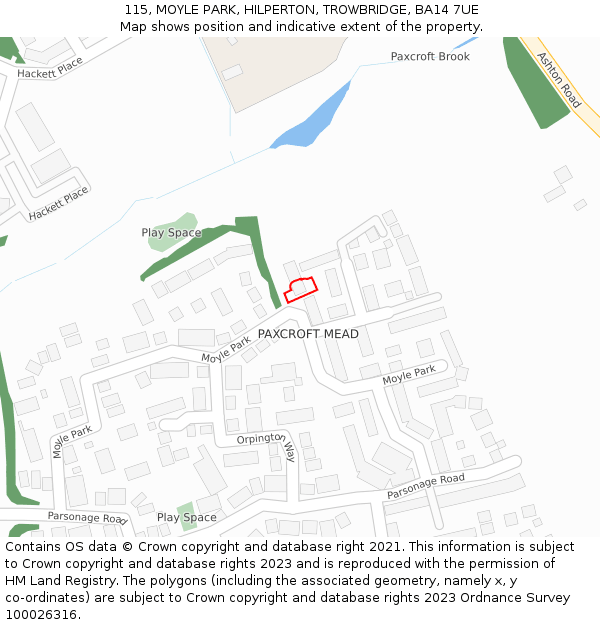 115, MOYLE PARK, HILPERTON, TROWBRIDGE, BA14 7UE: Location map and indicative extent of plot