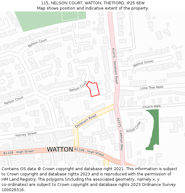 115, NELSON COURT, WATTON, THETFORD, IP25 6EW: Location map and indicative extent of plot