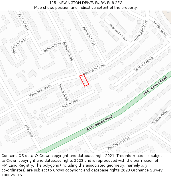 115, NEWINGTON DRIVE, BURY, BL8 2EG: Location map and indicative extent of plot