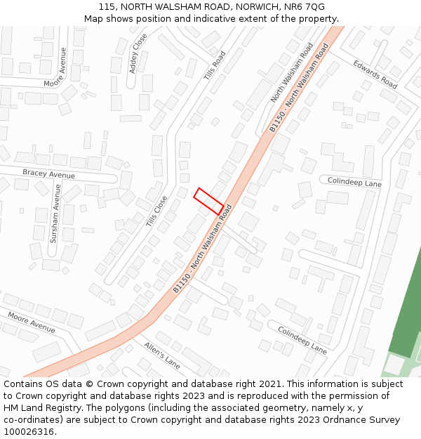 115, NORTH WALSHAM ROAD, NORWICH, NR6 7QG: Location map and indicative extent of plot