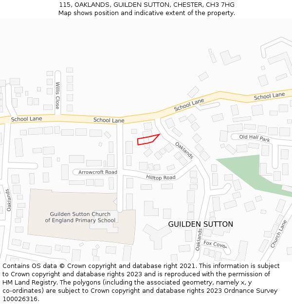 115, OAKLANDS, GUILDEN SUTTON, CHESTER, CH3 7HG: Location map and indicative extent of plot