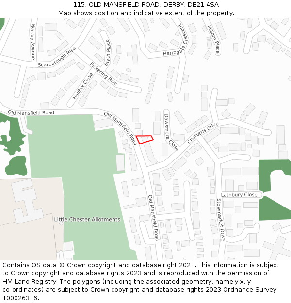 115, OLD MANSFIELD ROAD, DERBY, DE21 4SA: Location map and indicative extent of plot