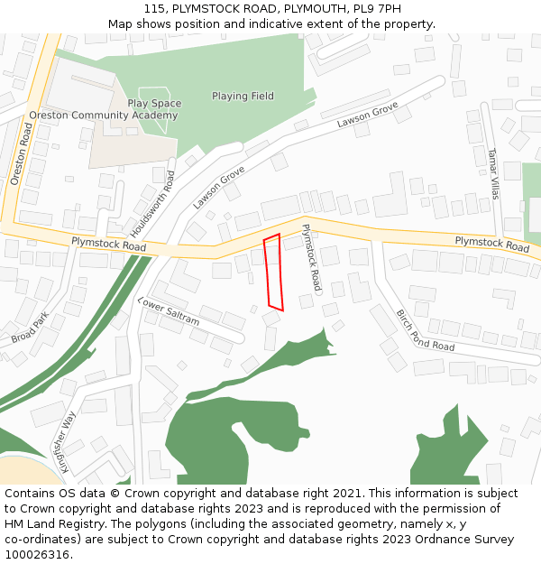 115, PLYMSTOCK ROAD, PLYMOUTH, PL9 7PH: Location map and indicative extent of plot