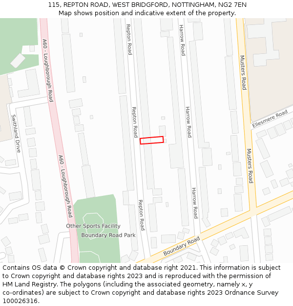 115, REPTON ROAD, WEST BRIDGFORD, NOTTINGHAM, NG2 7EN: Location map and indicative extent of plot