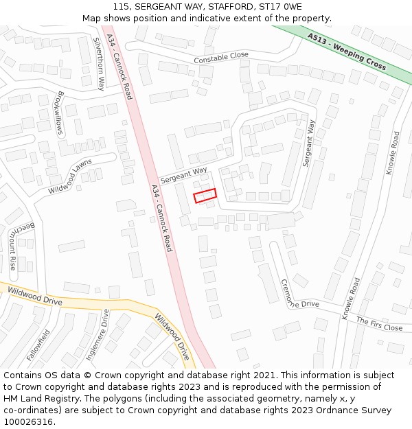 115, SERGEANT WAY, STAFFORD, ST17 0WE: Location map and indicative extent of plot