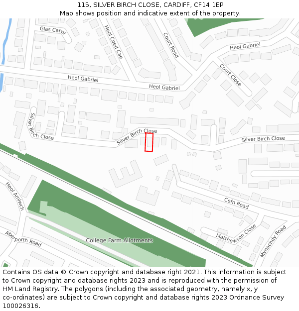 115, SILVER BIRCH CLOSE, CARDIFF, CF14 1EP: Location map and indicative extent of plot