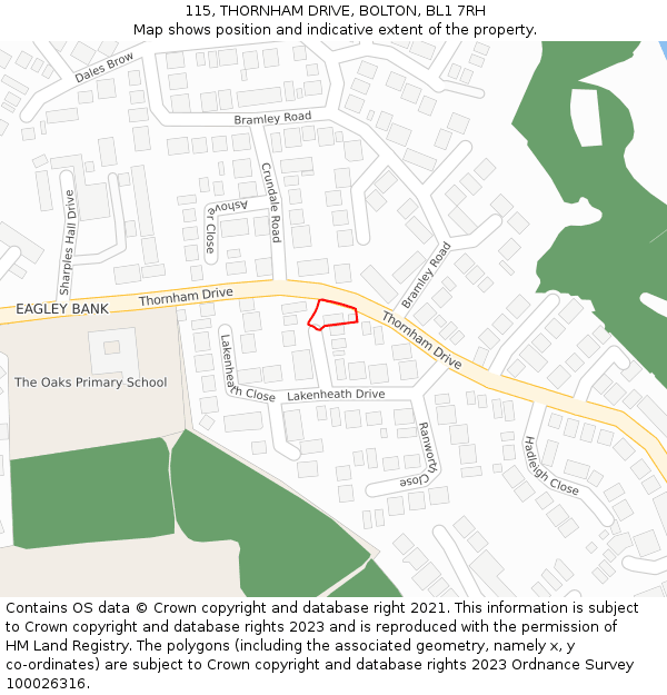 115, THORNHAM DRIVE, BOLTON, BL1 7RH: Location map and indicative extent of plot