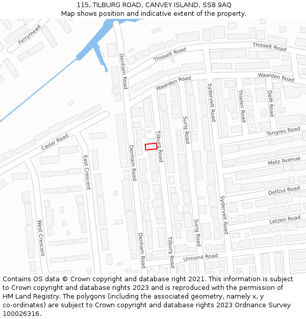 115, TILBURG ROAD, CANVEY ISLAND, SS8 9AQ: Location map and indicative extent of plot