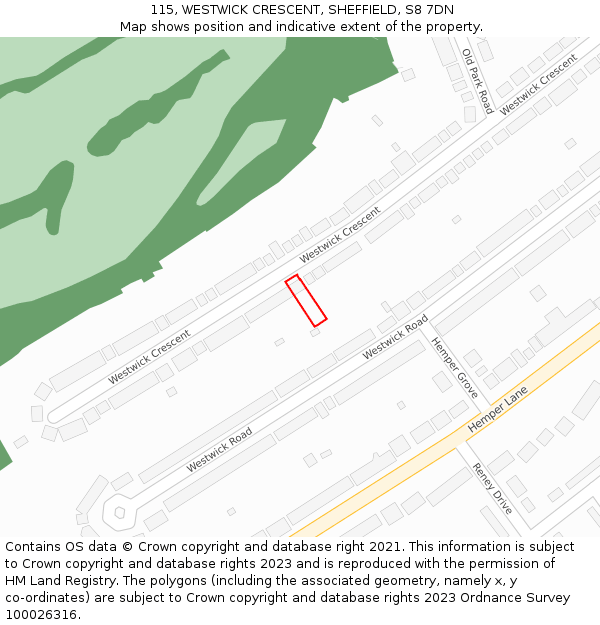 115, WESTWICK CRESCENT, SHEFFIELD, S8 7DN: Location map and indicative extent of plot