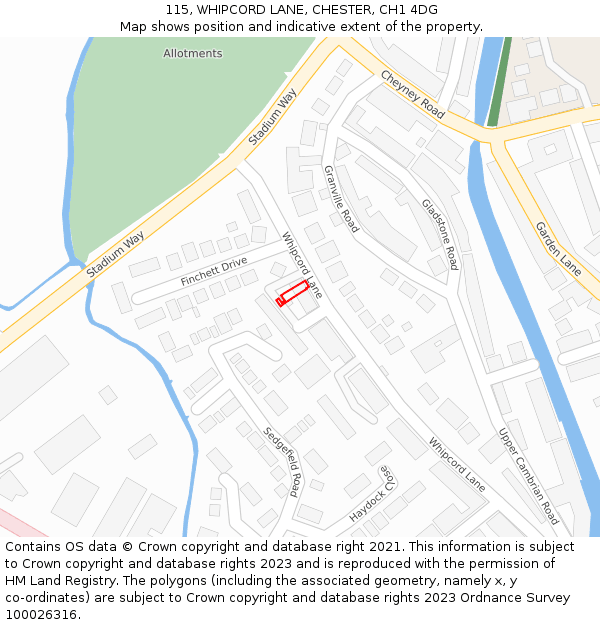 115, WHIPCORD LANE, CHESTER, CH1 4DG: Location map and indicative extent of plot