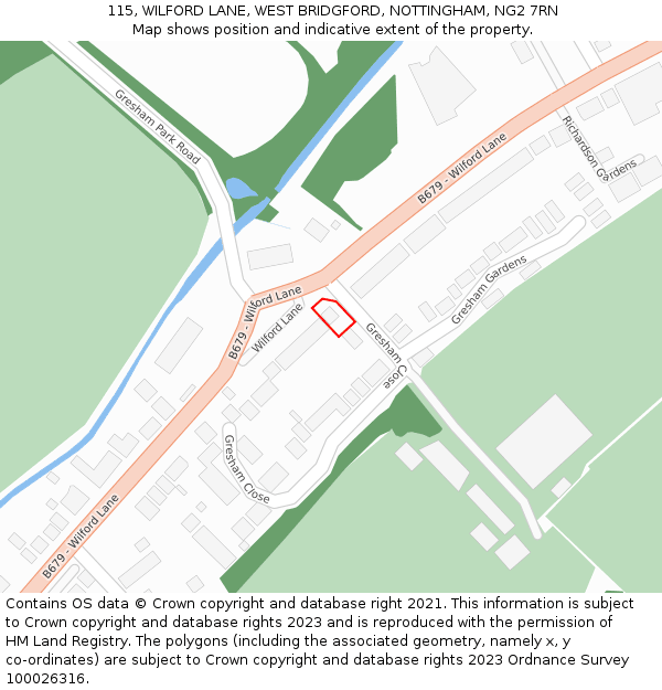 115, WILFORD LANE, WEST BRIDGFORD, NOTTINGHAM, NG2 7RN: Location map and indicative extent of plot
