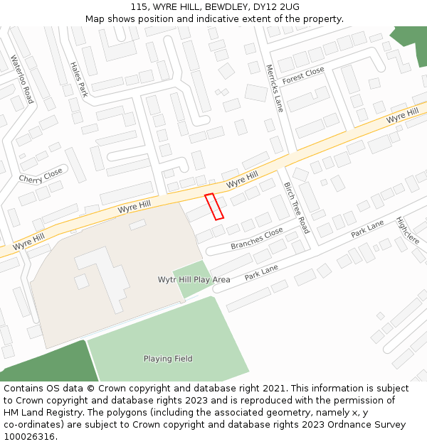 115, WYRE HILL, BEWDLEY, DY12 2UG: Location map and indicative extent of plot