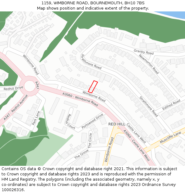 1159, WIMBORNE ROAD, BOURNEMOUTH, BH10 7BS: Location map and indicative extent of plot