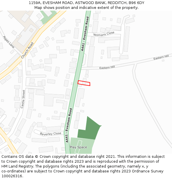 1159A, EVESHAM ROAD, ASTWOOD BANK, REDDITCH, B96 6DY: Location map and indicative extent of plot