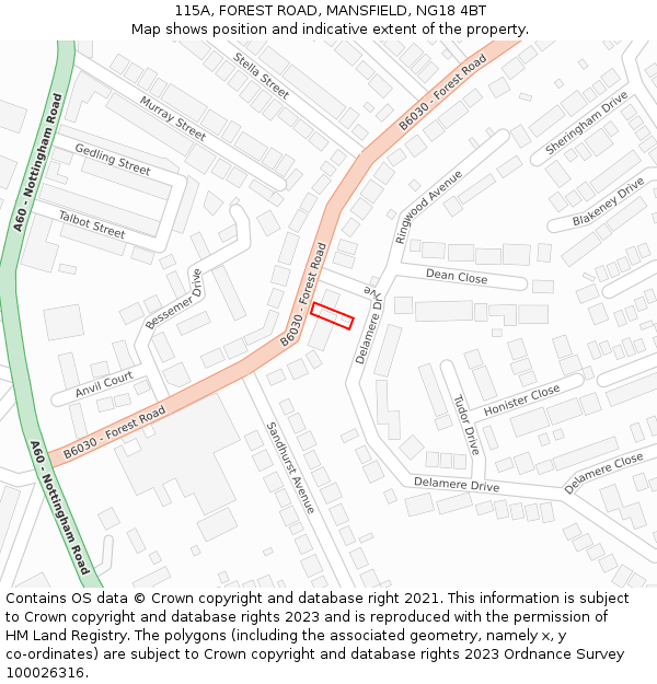 115A, FOREST ROAD, MANSFIELD, NG18 4BT: Location map and indicative extent of plot