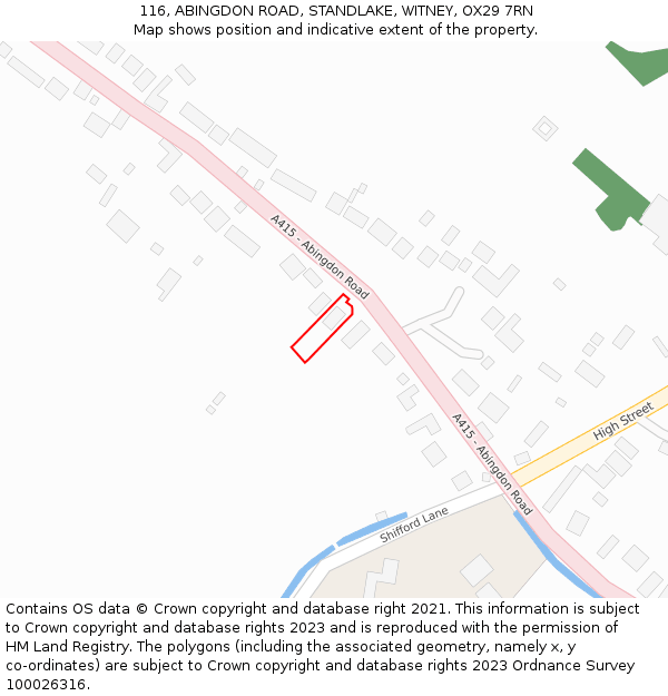 116, ABINGDON ROAD, STANDLAKE, WITNEY, OX29 7RN: Location map and indicative extent of plot
