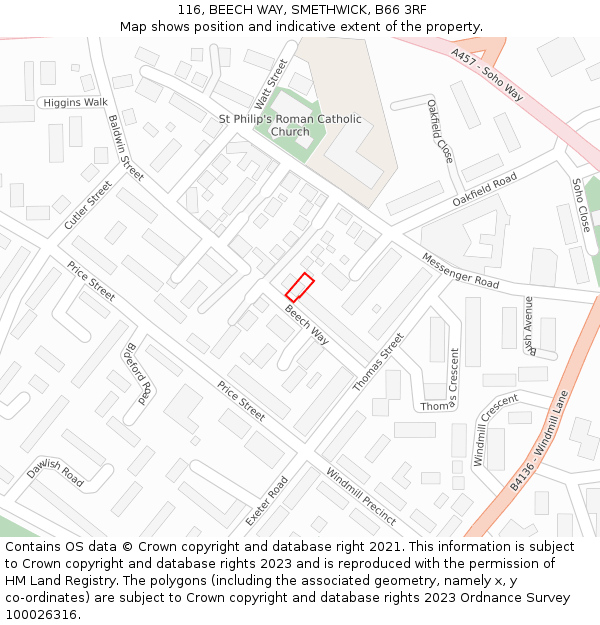 116, BEECH WAY, SMETHWICK, B66 3RF: Location map and indicative extent of plot