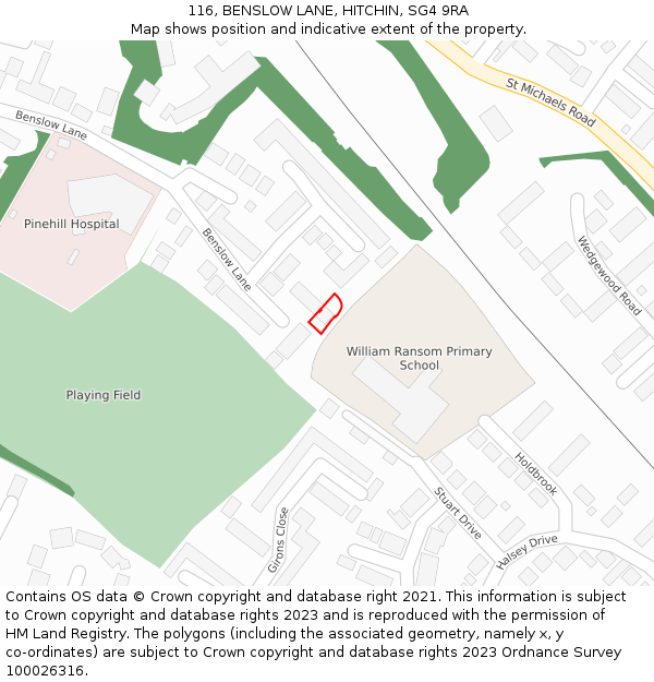 116, BENSLOW LANE, HITCHIN, SG4 9RA: Location map and indicative extent of plot