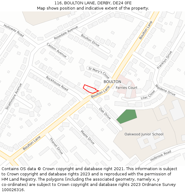 116, BOULTON LANE, DERBY, DE24 0FE: Location map and indicative extent of plot
