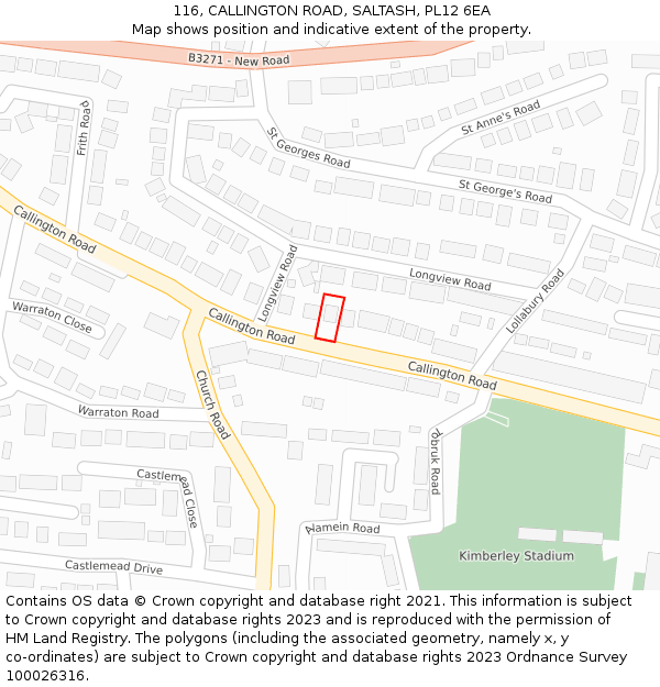 116, CALLINGTON ROAD, SALTASH, PL12 6EA: Location map and indicative extent of plot