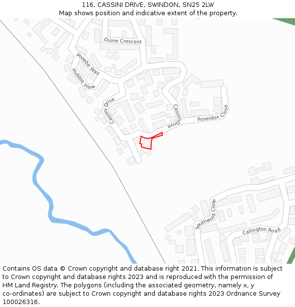 116, CASSINI DRIVE, SWINDON, SN25 2LW: Location map and indicative extent of plot