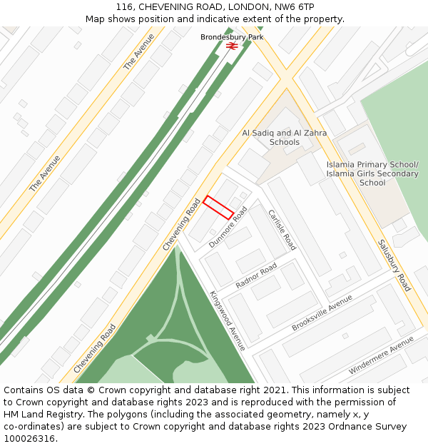 116, CHEVENING ROAD, LONDON, NW6 6TP: Location map and indicative extent of plot