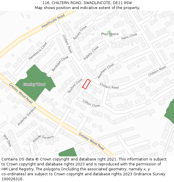 116, CHILTERN ROAD, SWADLINCOTE, DE11 9SW: Location map and indicative extent of plot