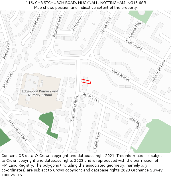 116, CHRISTCHURCH ROAD, HUCKNALL, NOTTINGHAM, NG15 6SB: Location map and indicative extent of plot
