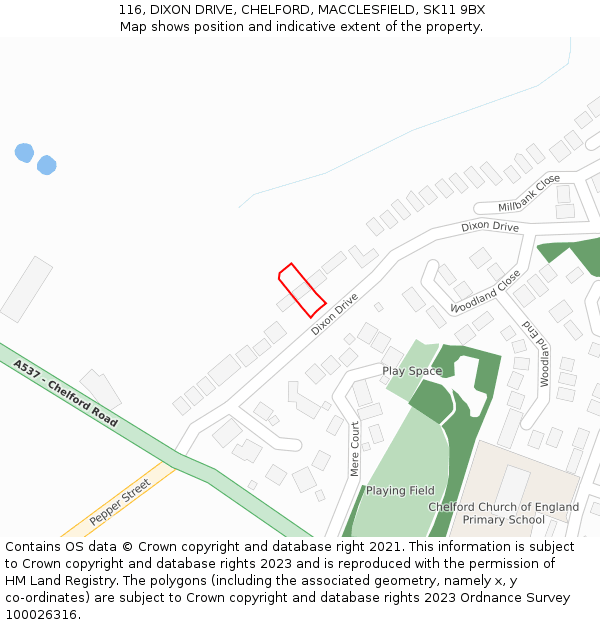 116, DIXON DRIVE, CHELFORD, MACCLESFIELD, SK11 9BX: Location map and indicative extent of plot