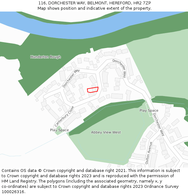 116, DORCHESTER WAY, BELMONT, HEREFORD, HR2 7ZP: Location map and indicative extent of plot