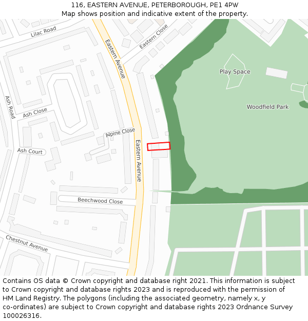 116, EASTERN AVENUE, PETERBOROUGH, PE1 4PW: Location map and indicative extent of plot