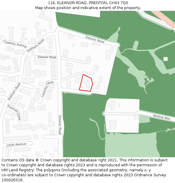 116, ELEANOR ROAD, PRENTON, CH43 7QS: Location map and indicative extent of plot